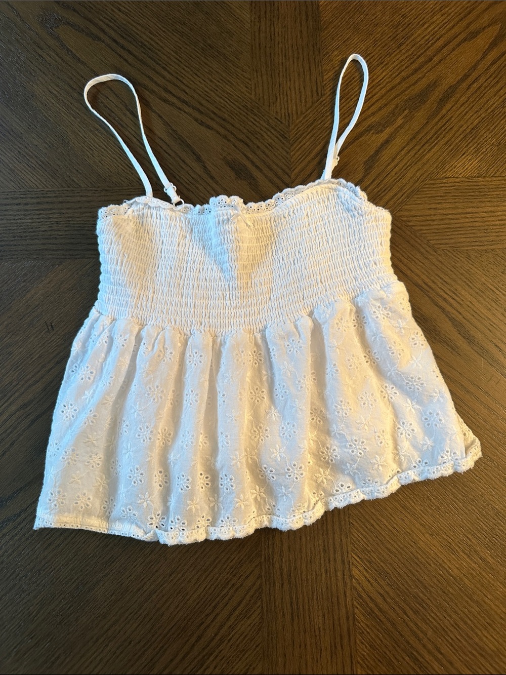 La Hearts White Eyelet Smocked Tank Top
